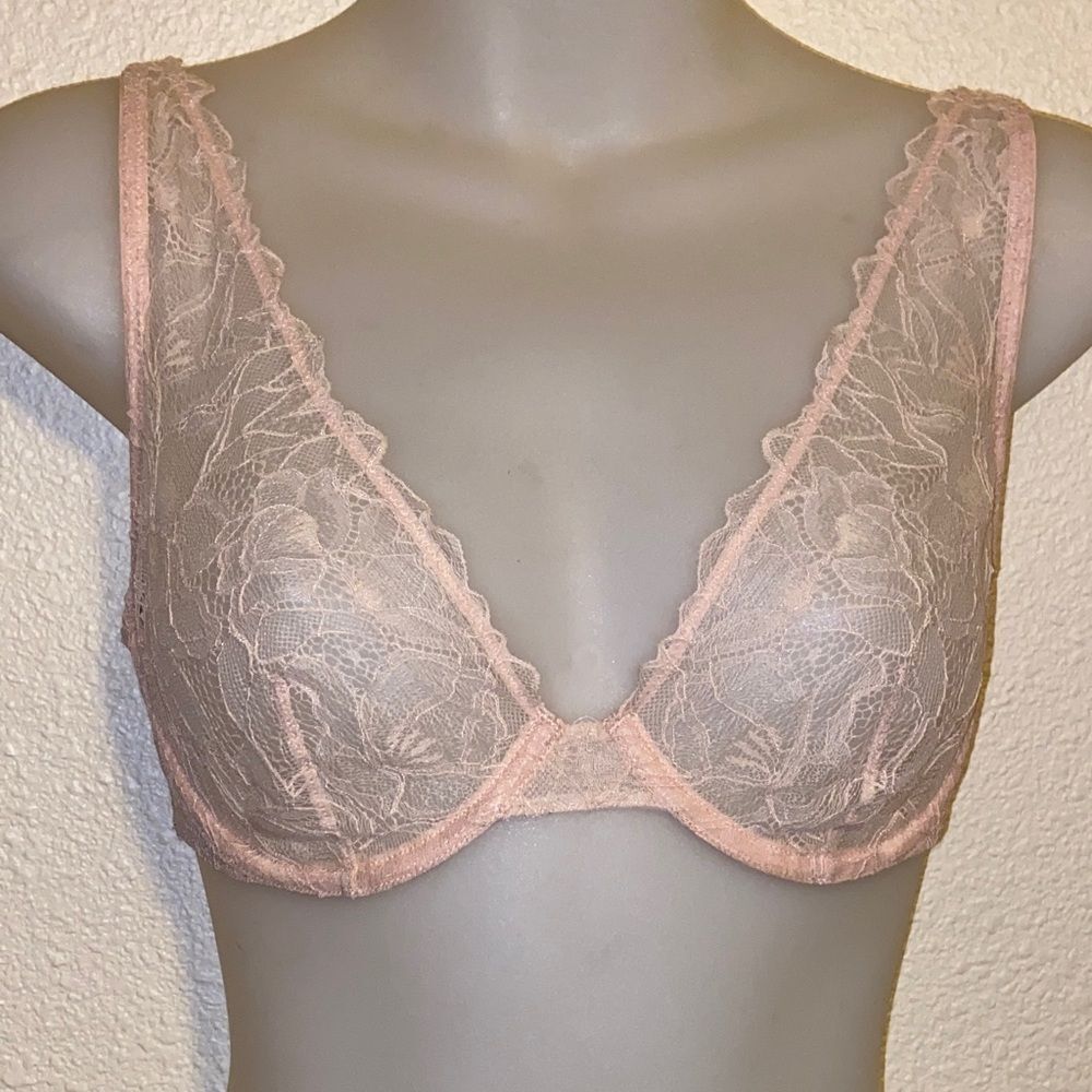 Nearly Nude Sheer Lace Underwire Bra — Light Blush Pink Size 32C/70C